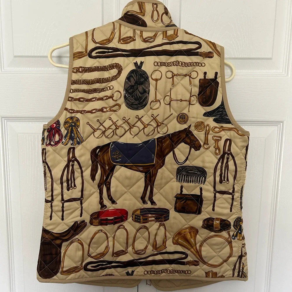Ralph Lauren Reversible Equestrian Print Quilted Vest, sized M - Picture 2 of 9
